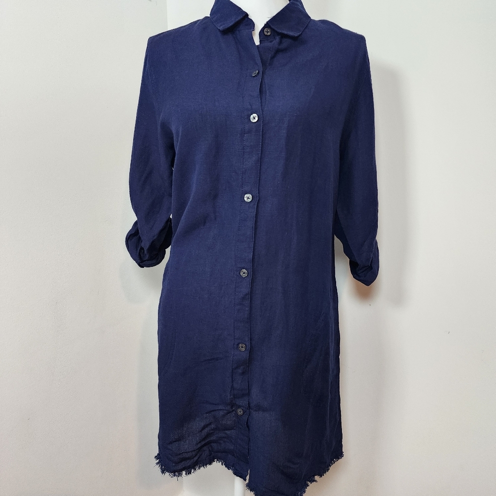 Nwt Tommy Bahama Deep Blue Linen Blend Shirt Dress Medium